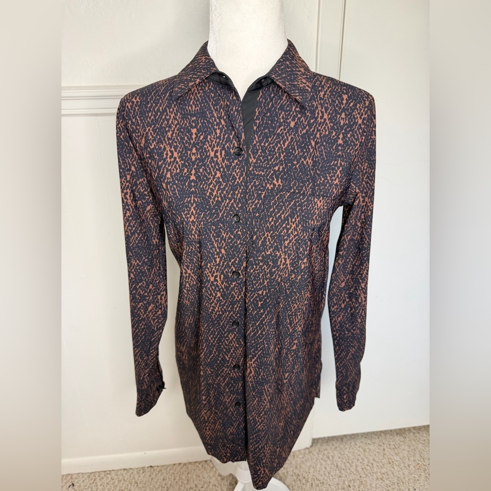 Lysse Stylish Black and Brown Patterned Women’s button down Shirt XS